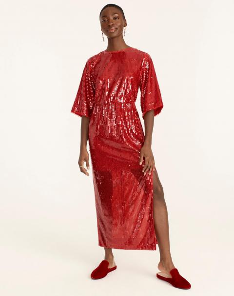 Блестящее коктейльное платье красного цвета 1633