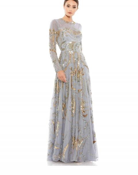 Блестящее вечернее платье вышитое паетками золотого цвета 1667