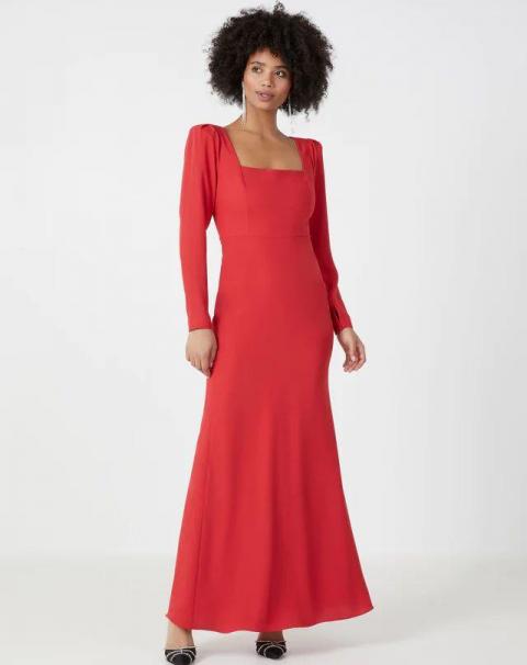 Красное стильное вечернее платье с длинными рукавами 1770