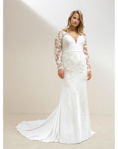 Весільна сукня великого розміру з мережевними рукавами May Plus 360