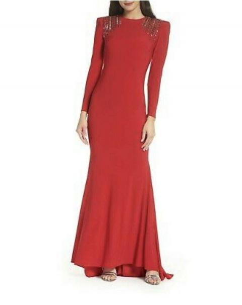 Червона вечірня сукня з довгими рукавами 468