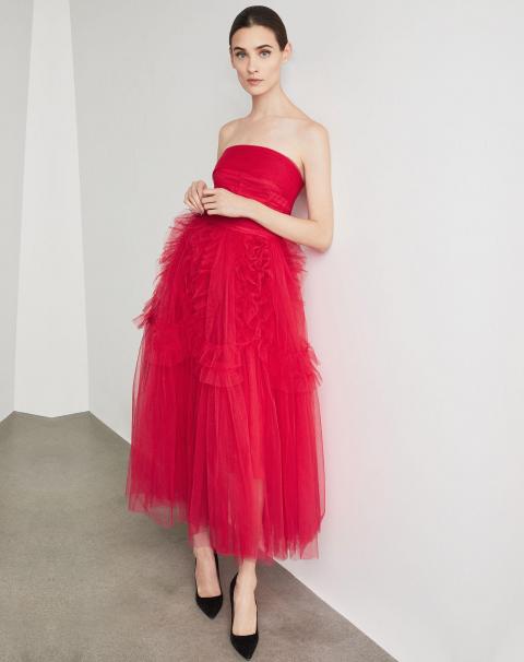 Красное коктейльное платье с пышной юбкой 482