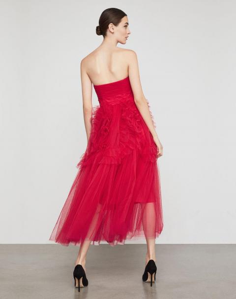 Червона коктейльна сукня з пишною спідницею 482