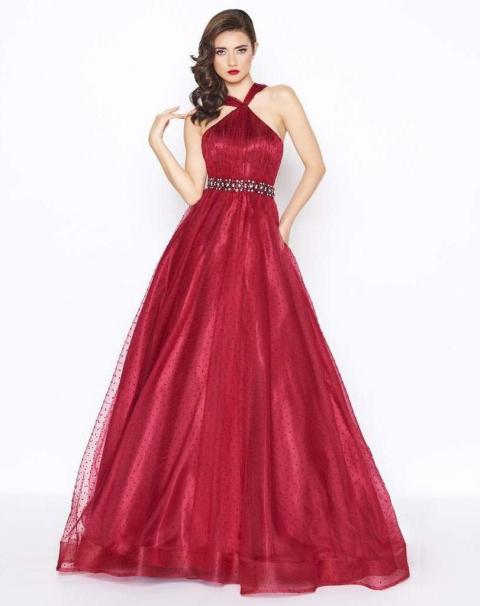 Пышное выпускное платье красного цвета 1304