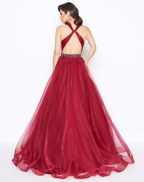 Пышное выпускное платье красного цвета 1304