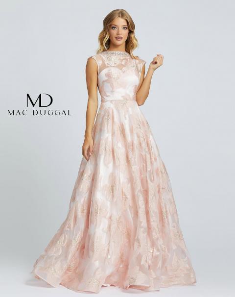 Розовое выпускное платье с цветочной вышивкой 1305