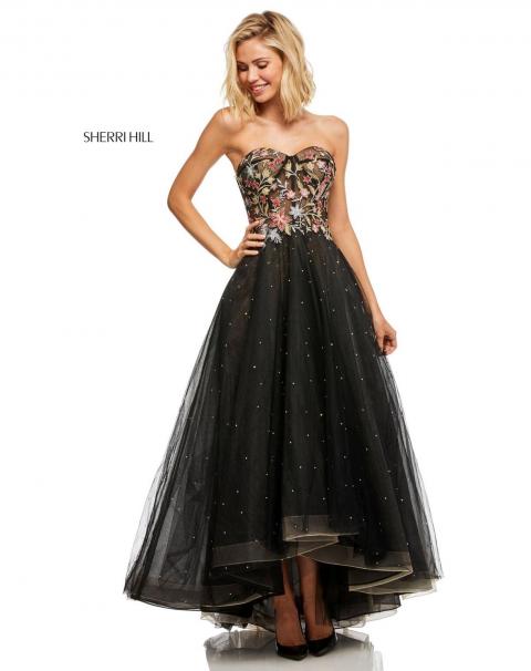 Пишна чорна випускна сукня з квітковою вишивкою 1307