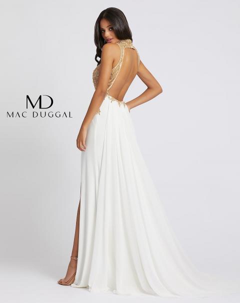 Біла вечірня сукня з вишитим топом золотого кольору 1310