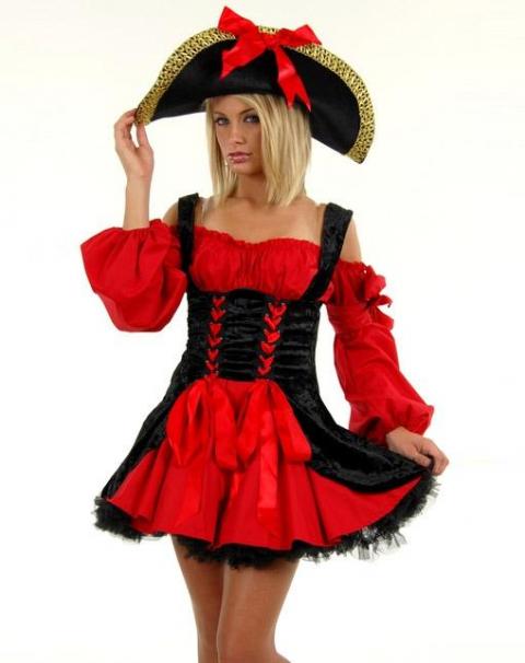 Женский карнавальный костюм пиратка красный 1382