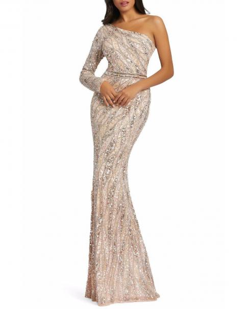 Асиметрична вечірня сукня бежевого кольору 1550