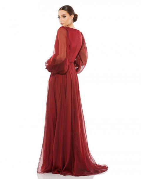 Вечірня сукня кольору марсала з довгими рукавами 1607