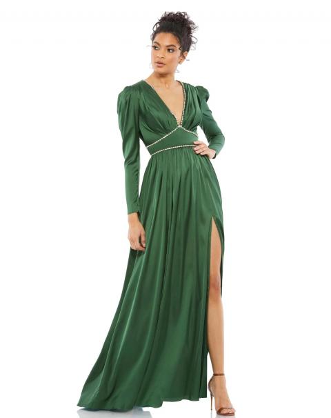Вечернее платье зеленого цвета с длинными рукавами 1668