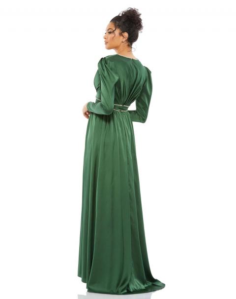 Вечірня сукня зеленого кольору з довгими рукавами 1668