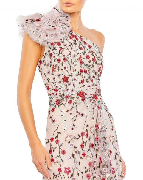 Бежева вечірня сукня з квітковою вишивкою 1679