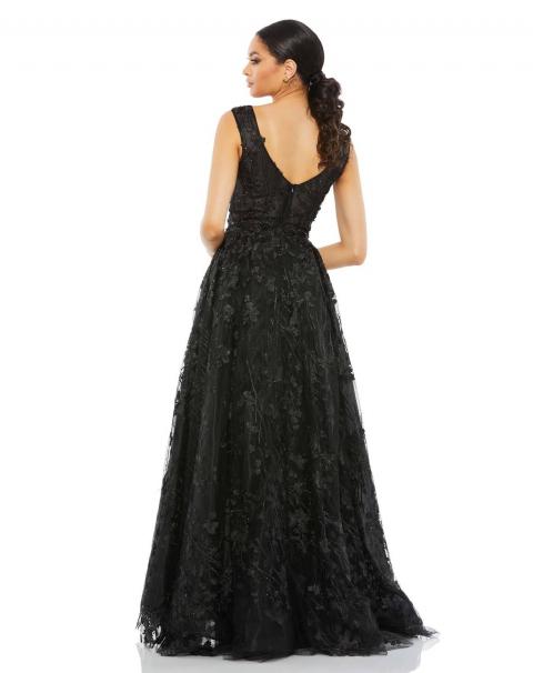 Чорна вечірня сукня без рукавів з квітковою вишивкою 1690