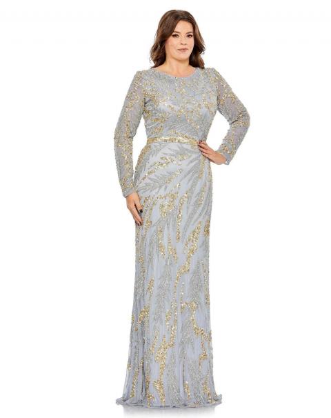 Сіра вечірня сукня великого розміру з вишивкою золотого кольору 1757