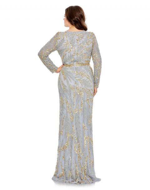 Сіра вечірня сукня великого розміру з вишивкою золотого кольору 1757