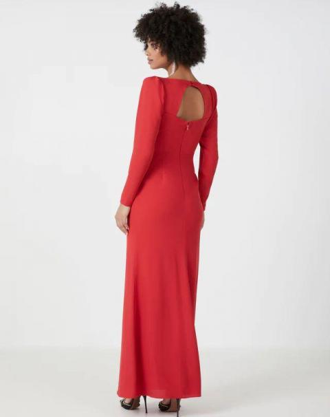 Красное стильное вечернее платье с длинными рукавами 1770
