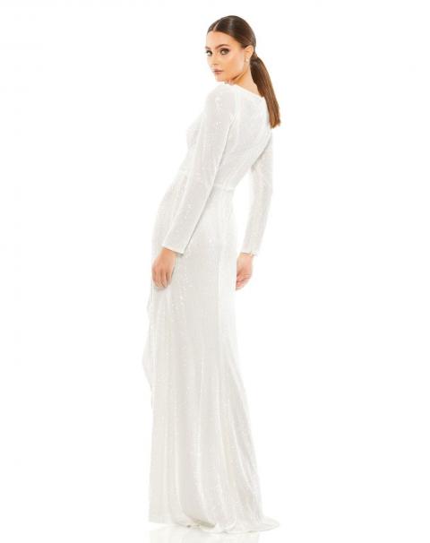 Блестящее белое вечернее платье с длинными рукавами 1799