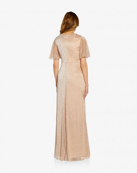 Бежева вечірня сукня з короткими рукавами 1878