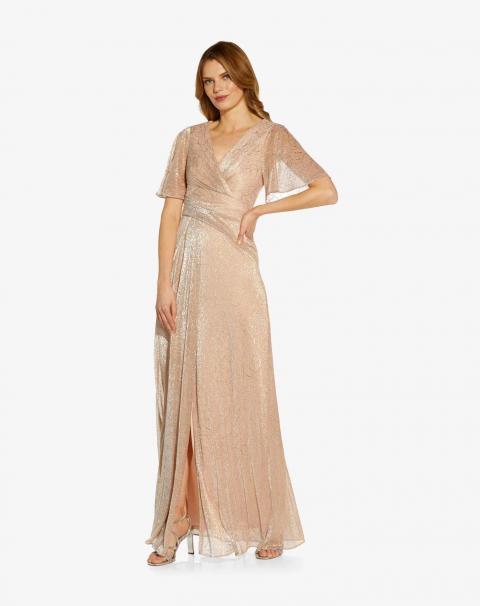 Бежева вечірня сукня з короткими рукавами 1878