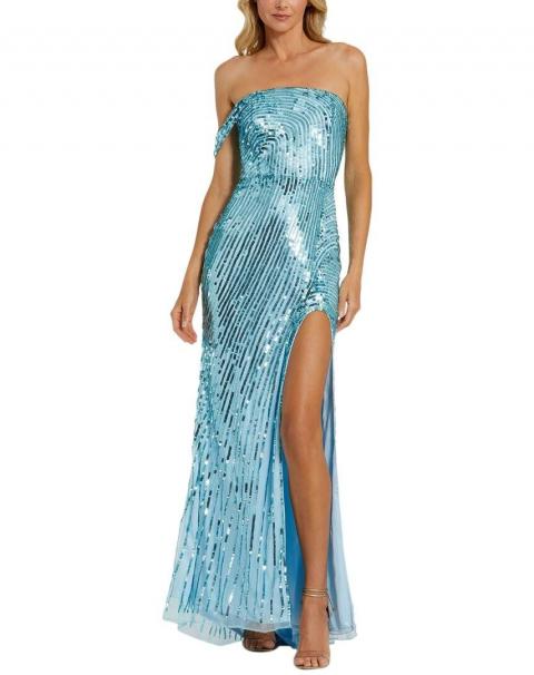 Голубое вечернее платье с паетками на одно плече 1898