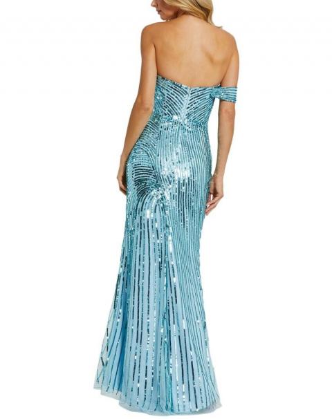 Голубое вечернее платье с паетками на одно плече 1898