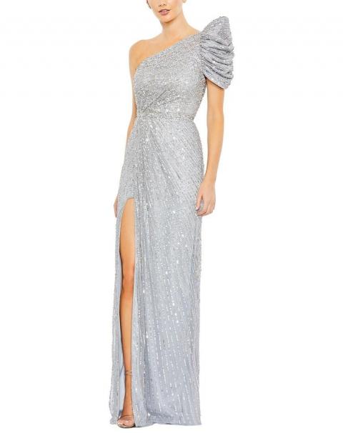 Серое вечернее платье с паетками на одно плече 1899
