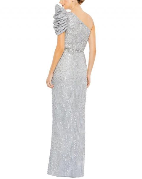 Серое вечернее платье с паетками на одно плече 1899