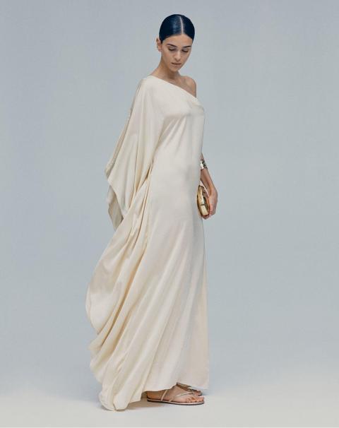 Коктейльна сукня молочного кольору на одне плече 1907